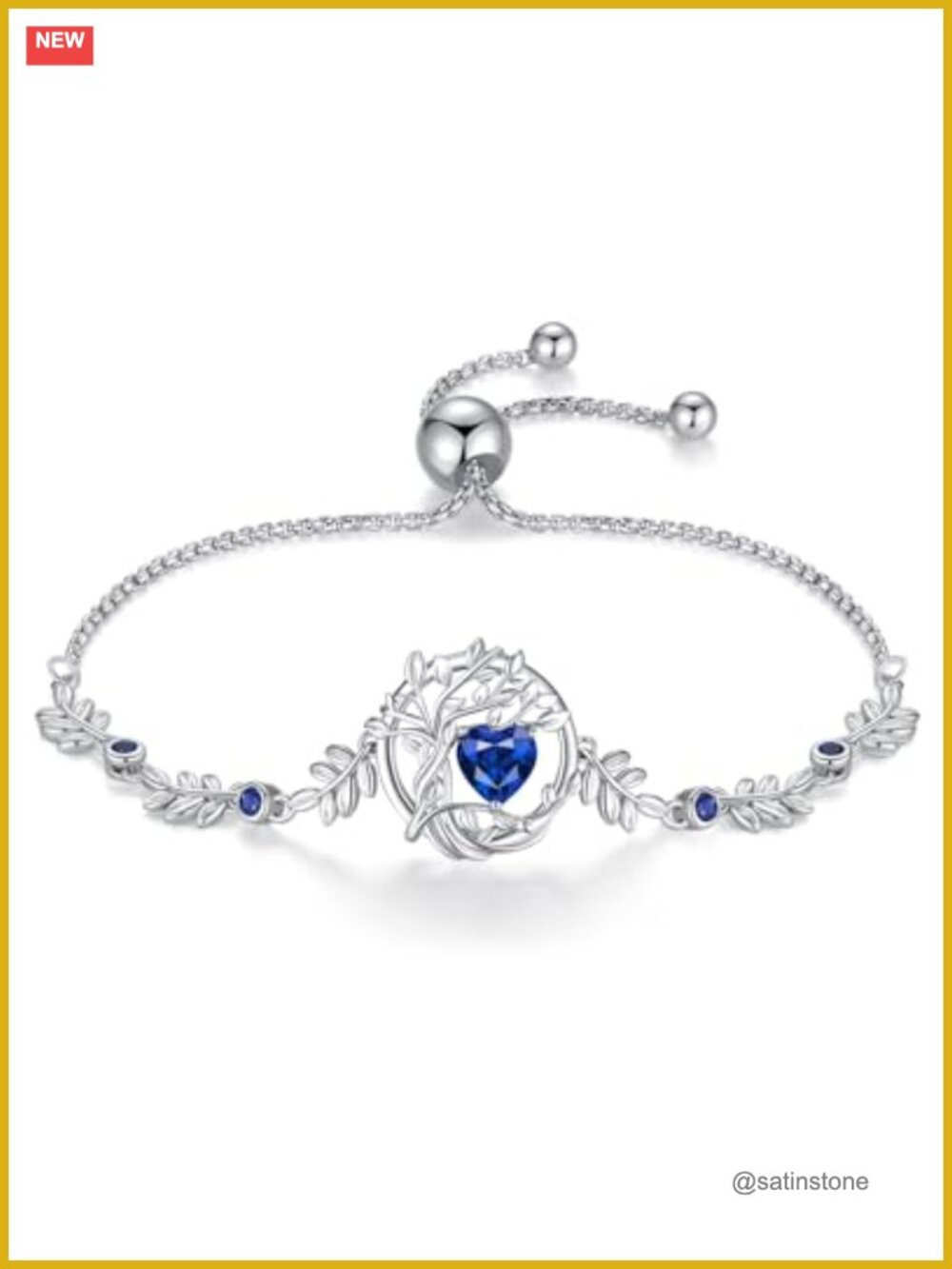 Sterling Silver Tree of Life Birthstone Bracelet White Gold Plated